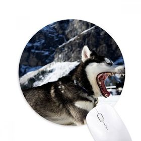 Dıythinker Büyük Ağızlı Köpek Kar Husky Resim Baskılı Yuvarlak Kaymaz Kauçuk Mouse Pad