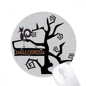 Dıythinker Cadılar Bayramı Kedi Hallowmas Ağaç Baskılı Yuvarlak Kaymaz Kauçuk Mouse Pad
