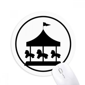 Dıythinker Carousel Eğlence Parkı Siyah Siluet Baskılı Yuvarlak Kaymaz Kauçuk Mouse Pad