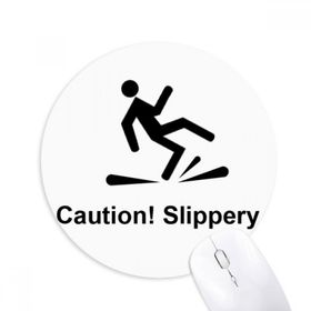 Dıythinker Caution Slippery Siyah Sembol Baskılı Yuvarlak Kaymaz Kauçuk Mouse Pad