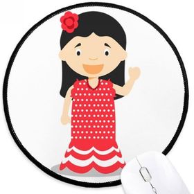 Dıythinker Çiçek Kırmızı Elbise İspanya Karikatür Yuvarlak Kaymaz Mouse Pad