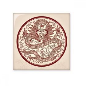 Dıythinker Çin Ejderhası Hayvan Daire Portre Seramik 10x10 cm Seramik Karo