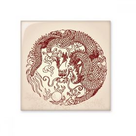 Dıythinker Çin Ejderhası Hayvan Daire Portre Seramik 10x10 cm Seramik Karo