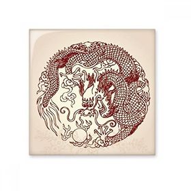 Dıythinker Çin Ejderhası Hayvan Daire Portre Seramik 10x10 cm Seramik Karo