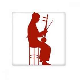 Dıythinker Çin Erhu Oyuncu Kültür Silüeti İllüstrasyon Desen Seramik Dekorasyon 10x10 cm Seramik Karo