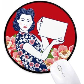 Dıythinker Çin Kültürü Kırmızı Kadın Yuvarlak Kaymaz Mouse Pad