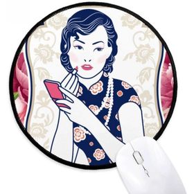 Dıythinker Çin Kültürü Pembe Kadın Yuvarlak Kaymaz Mouse Pad