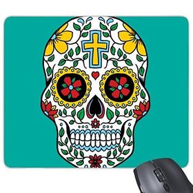 Dıythinker Cirrus Skull Çiçek Haç Meksika Kültürü İllüstrasyon Dikdörtgen Kaymaz Kauçuk Mouse Pad