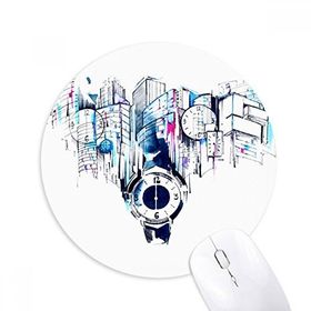 Dıythinker City Modern İnşaat Saati Suluboya Baskılı Yuvarlak Kaymaz Kauçuk Mouse Pad