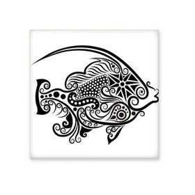 Dıythinker Çizgi Çizim Balık Desenli Seramik Biske Fayans 20x20 cm Seramik Karo