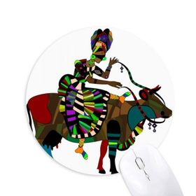 Dıythinker Cow Ride Çin Azınlık Tuvalet Totem Baskılı Yuvarlak Kaymaz Kauçuk Mouse Pad