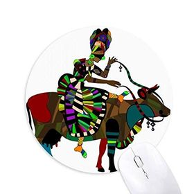 Dıythinker Cow Ride Çin Azınlık Tuvalet Totem Baskılı Yuvarlak Kaymaz Kauçuk Mouse Pad