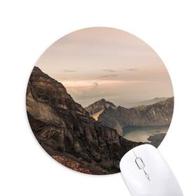 Dıythinker Dağ Çöl Güneş Sis Bulutlar Göl Baskılı Yuvarlak Kaymaz Kauçuk Mouse Pad