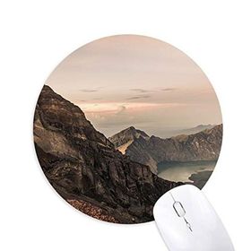 Dıythinker Dağ Çöl Güneş Sis Bulutlar Göl Baskılı Yuvarlak Kaymaz Kauçuk Mouse Pad