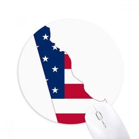 Dıythinker Delaware ABD Haritası Yıldızlar Çizgili Bayrak Şekilli Baskılı Yuvarlak Kaymaz Kauçuk Mouse Pad