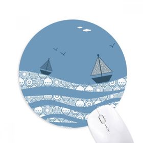 Dıythinker Deniz Dalgalı Tekne Manzara Bulut İllüstrasyon Baskılı Yuvarlak Kaymaz Kauçuk Mouse Pad