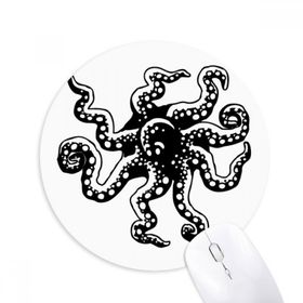 Dıythinker Deniz Yaşamı Ahtapot Siyah İllüstrasyon Baskılı Yuvarlak Kaymaz Kauçuk Mouse Pad