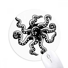 Dıythinker Deniz Yaşamı Ahtapot Siyah İllüstrasyon Baskılı Yuvarlak Kaymaz Kauçuk Mouse Pad