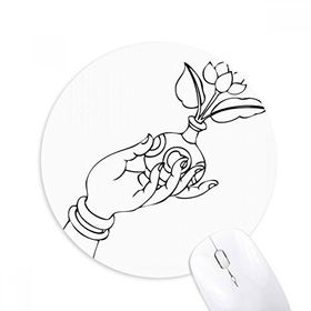 Dıythinker Din Budist El Çiçek Vazo Desenli Baskılı Yuvarlak Kaymaz Kauçuk Mouse Pad