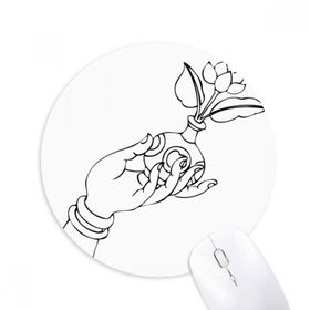 Dıythinker Din Budist El Çiçek Vazo Desenli Baskılı Yuvarlak Kaymaz Kauçuk Mouse Pad