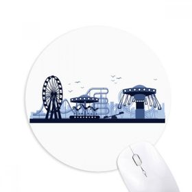 Dıythinker Eğlence Parkı Mavi Tesisler Silüeti Baskılı Yuvarlak Kaymaz Kauçuk Mouse Pad