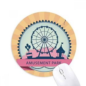 Dıythinker Eğlence Parkı Siyah Dönme Dolap Desenli Baskılı Yuvarlak Kaymaz Kauçuk Mouse Pad