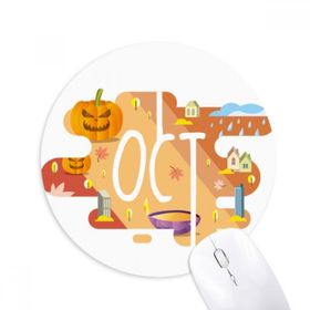 Dıythinker Ekim Aylık Sezon İllüstrasyon Baskılı Yuvarlak Kaymaz Kauçuk Mouse Pad