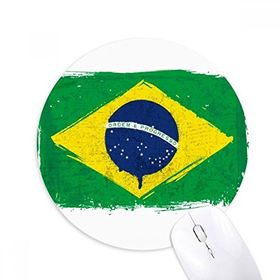 Dıythinker El Boyaması Brezilya Bayrağı Baskılı Yuvarlak Kaymaz Kauçuk Mouse Pad