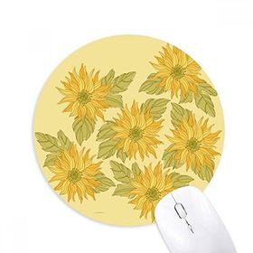 Dıythinker El Boyaması Çiçek Bitki Ayçiçeği Yeşillik Baskılı Yuvarlak Kaymaz Kauçuk Mouse Pad