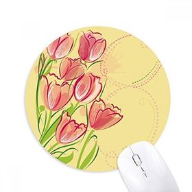 Dıythinker El Boyaması Lale Çiçek Bitki İllüstrasyonu Baskılı Yuvarlak Kaymaz Kauçuk Mouse Pad