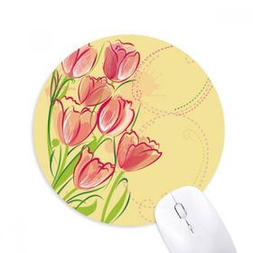 Dıythinker El Boyaması Lale Çiçek Bitki İllüstrasyonu Baskılı Yuvarlak Kaymaz Kauçuk Mouse Pad