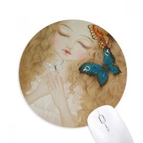 Dıythinker Elbise Kelebek Güzel Kız Çin Boyama Baskılı Yuvarlak Kaymaz Kauçuk Mouse Pad