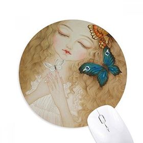 Dıythinker Elbise Kelebek Güzel Kız Çin Boyama Baskılı Yuvarlak Kaymaz Kauçuk Mouse Pad