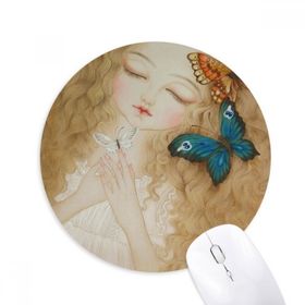 Dıythinker Elbise Kelebek Güzel Kız Çin Boyama Baskılı Yuvarlak Kaymaz Kauçuk Mouse Pad