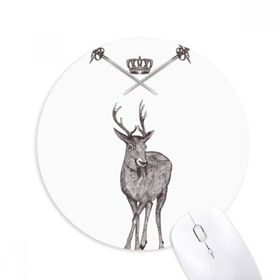 Dıythinker Elk Kılıç Tacı Hayvan Barok Stil Baskılı Yuvarlak Kaymaz Kauçuk Mouse Pad
