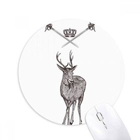 Dıythinker Elk Kılıç Tacı Hayvan Barok Stil Baskılı Yuvarlak Kaymaz Kauçuk Mouse Pad