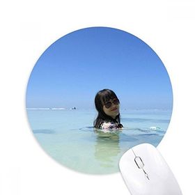 Dıythinker Ellie Yao Güzel Kız Deniz Dalgalı Yüzme Baskılı Yuvarlak Kaymaz Kauçuk Mouse Pad