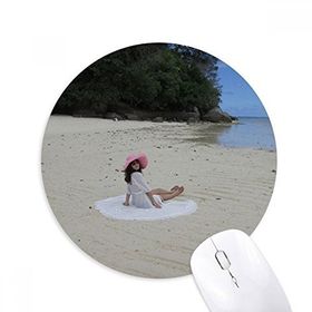 Dıythinker Ellie Yao Güzel Kız Plaj Deniz Resifi Baskılı Yuvarlak Kaymaz Kauçuk Mouse Pad