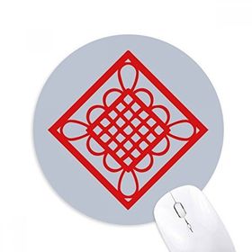 Dıythinker Elmas Kırmızı Çin Düğümü Kağıt Kesim Baskılı Yuvarlak Kaymaz Kauçuk Mouse Pad