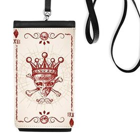 Dıythinker Elmaslar Kırmızı Gizemli Taç İnsan İskeleti Poker Kartı İllüstrasyon Desen Askılı Cüzdan