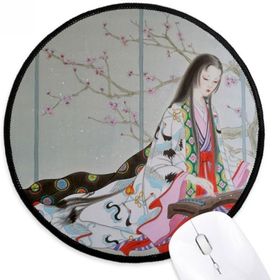 Dıythinker Erik Çiçeği Güzellik Çin Boyama Yuvarlak Kaymaz Mouse Pad