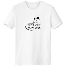DIYthinker Erkek Beyaz Best Cat Mom Ever Alıntı DIY Tasarım Bisiklet Yaka Tişört