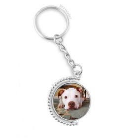 Diythinker Erkek Beyaz Bulldog Evcil Hayvan Resmi Döndürülebilir Çok Renkli 3x9 cm Anahtarlık