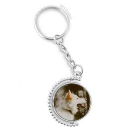 Diythinker Erkek Beyaz Köpek Evcil Hayvan Fotoğraf Döndürülebilir Çok Renkli 3x9 cm Anahtarlık