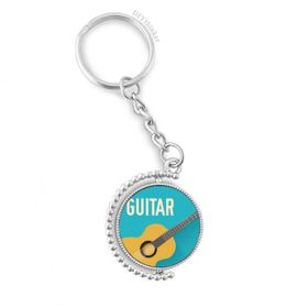 Diythinker Erkek Gitar Müzik İllüstrasyonu Mavi Desen Döndürülebilir Çok Renkli 3x9 cm Anahtarlık