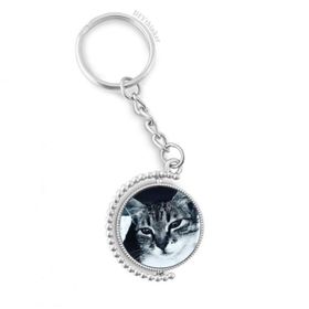 Diythinker Erkek Hayvan Havalı Gri Kedi Fotoğrafı Döndürülebilir Çok Renkli 3x9 cm Anahtarlık