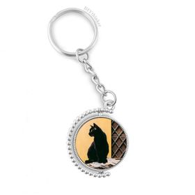 Diythinker Erkek Hayvan Havalı Siyah Kedi Fotoğrafı Döndürülebilir Çok Renkli 3x9 cm Anahtarlık