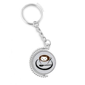 Diythinker Erkek Kahve Kupası İllüstrasyon Sevimli Kedi Desenli Döndürülebilir Çok Renkli 3x9 cm Anahtarlık