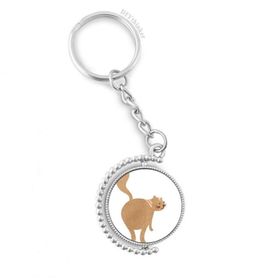Diythinker Erkek Kahverengi Sevimli Kedi Yürüyüş Hayvan Döndürülebilir Çok Renkli 3x9 cm Anahtarlık