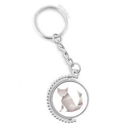 Diythinker Erkek Origami Geometrik Soyut Kedi Desenli Döndürülebilir Çok Renkli 3x9 cm Anahtarlık